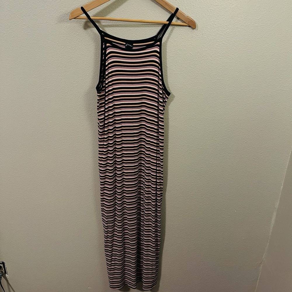 Art Class Striped Strap Maxi Dress Black Purple Multi Bodycon Grunge Sz XL Jr.